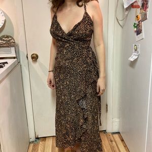 NO. 6 Store 100% Silk Wrap Dress Brown Black sz 1 small s tank straps Midi